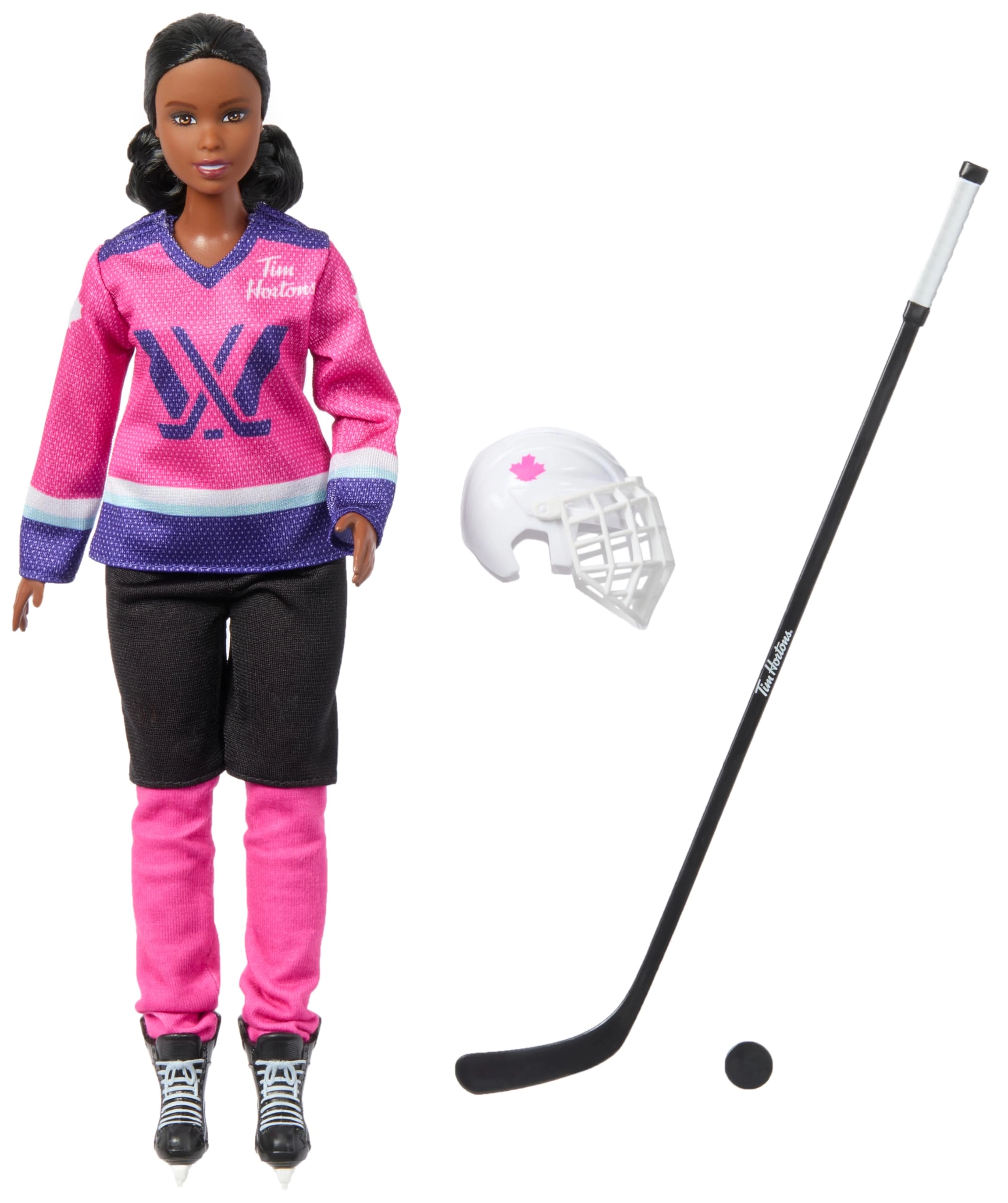Barbie PWHL 2025 Fashion Doll - Pink, Purple & Teal Hockey Jersey Hockey Stick Puck Helmet Ages 3+