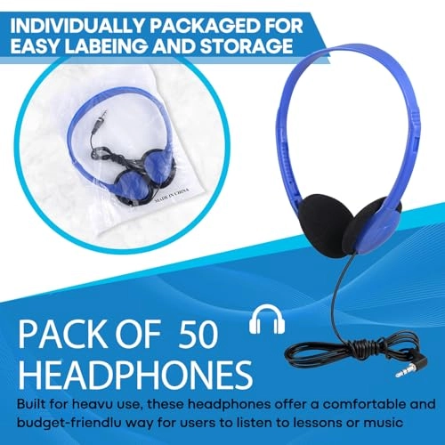 Classroom Headphones Wired Headphone 50 Pack
