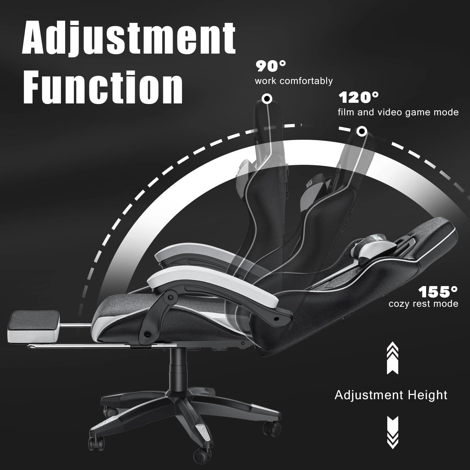 A gaming chair - Adjustable Height Reclining Feature