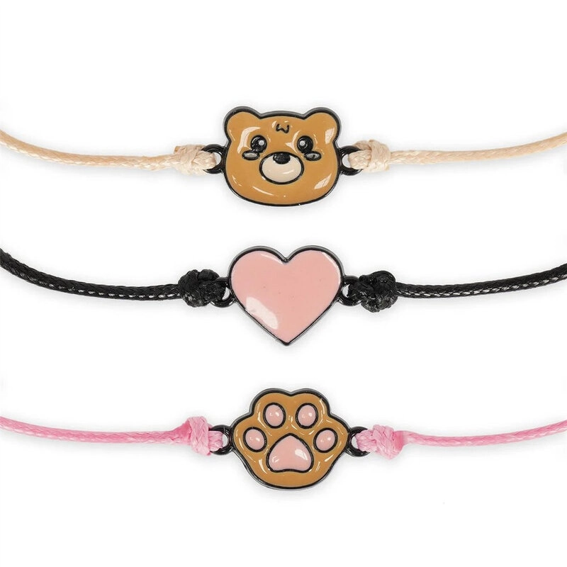 Better Together Teddy Bear Enamel Black-Tone Textile Bracelet