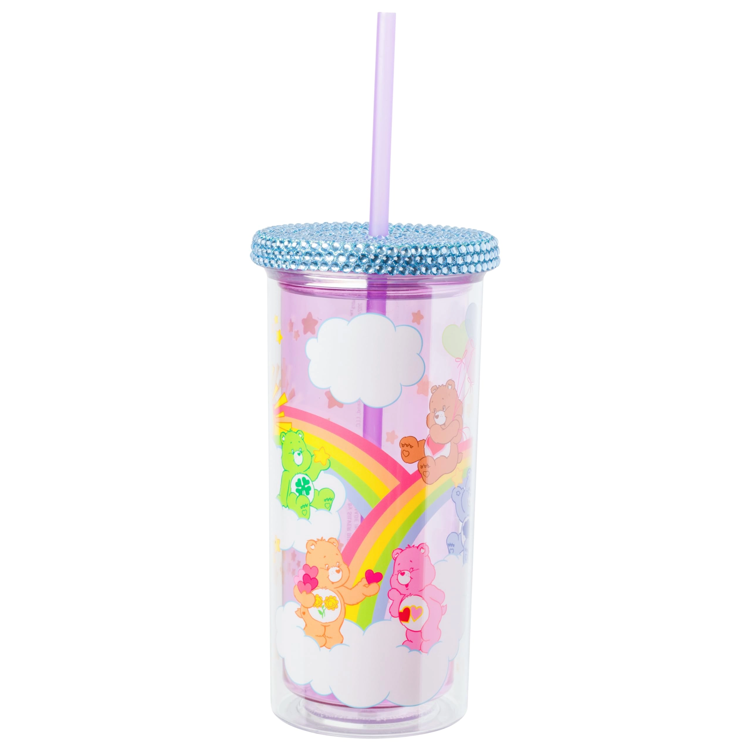 Silver Buffalo Care Bears Reusable Cup - 1 pcs Rhinestone Lid Straw