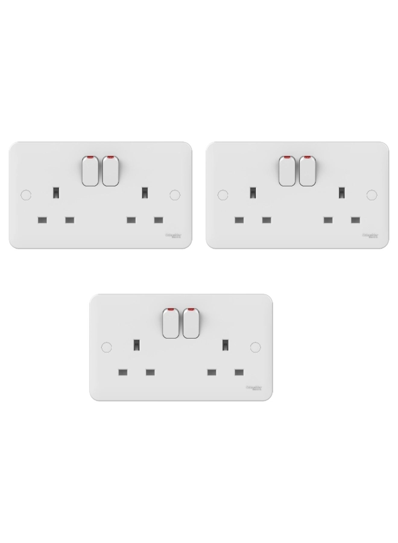 Schneider Electric GGBL3020NIS Lisse 13A 2-Gang Switch Socket BS 1363-2 - 3 pcs