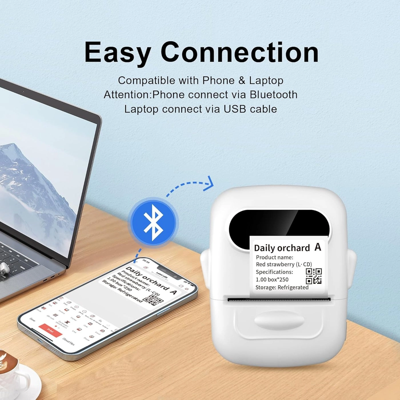 Thermal Label Printer - Mini Bluetooth Ink-Free Rechargeable Battery