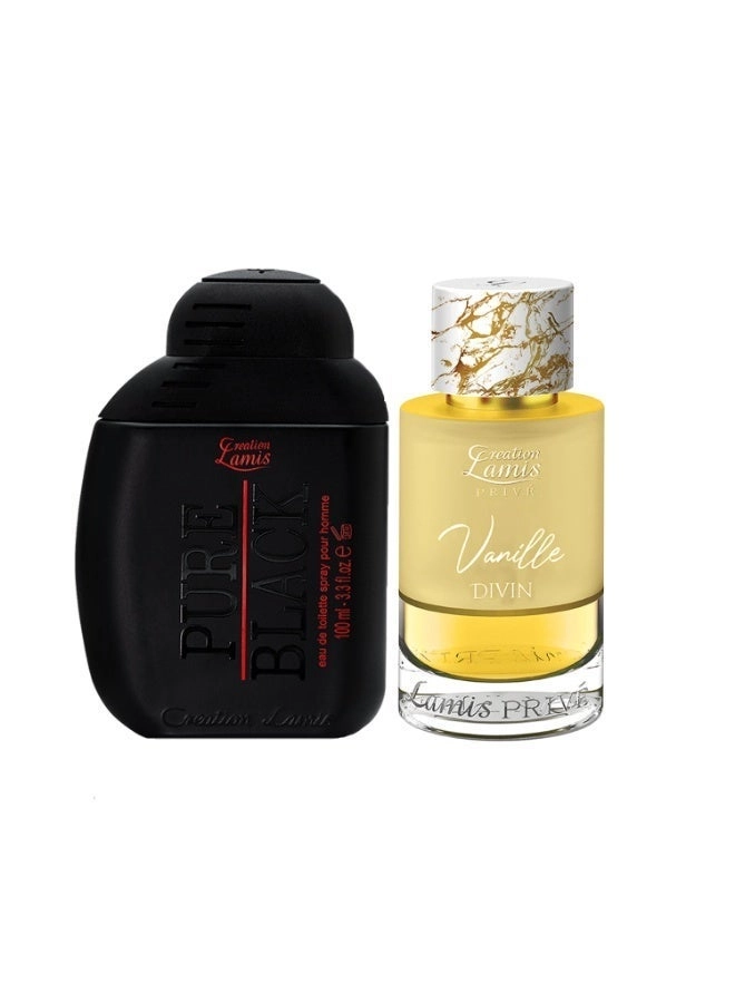 Creation Lamis Pure Black - 100ml Eau de Toilette + Privé Vanille Divin - Eau de Parfum