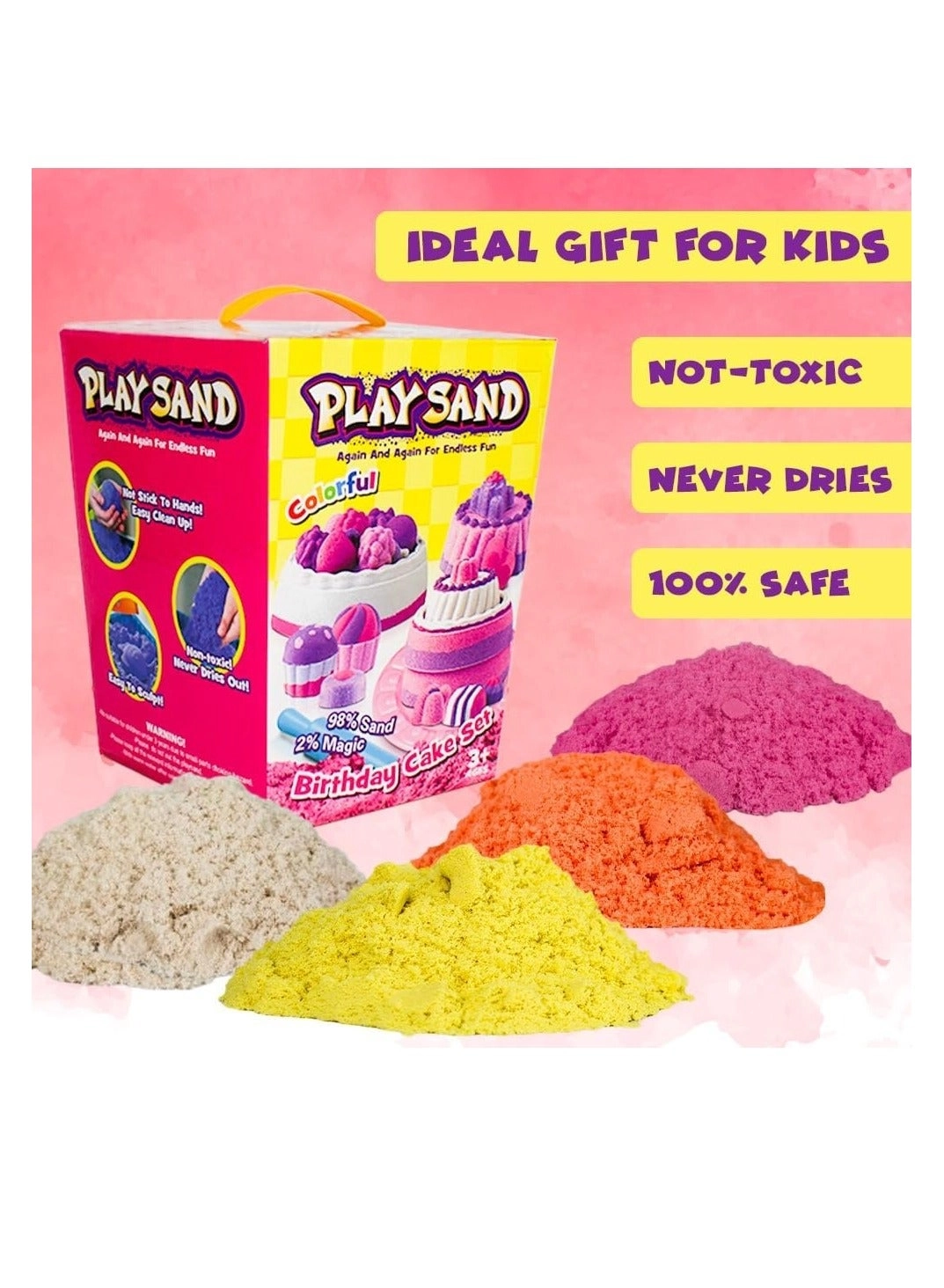 Magical Play Sand Kit - 908g Colorful Birthday Cake Mold