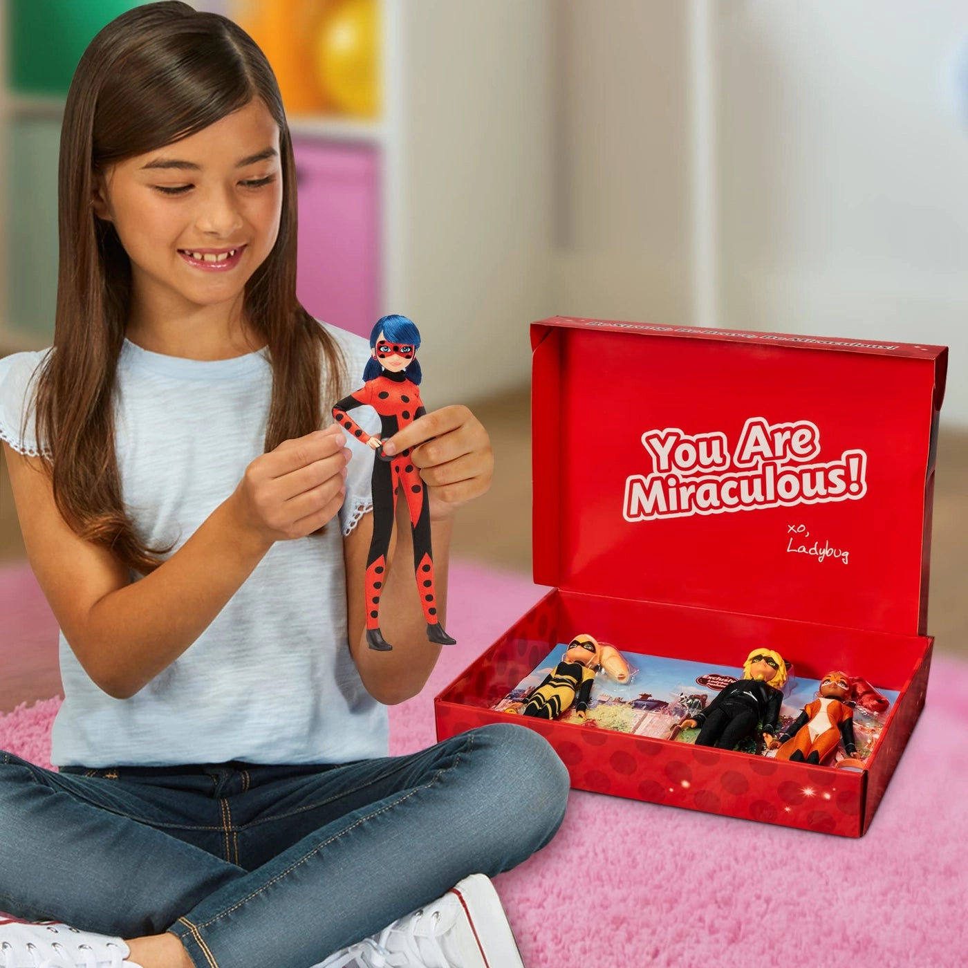 Ladybug Doll - Exclusive + Cat Noir Doll + Queen Bee Doll + Rena Rouge Doll