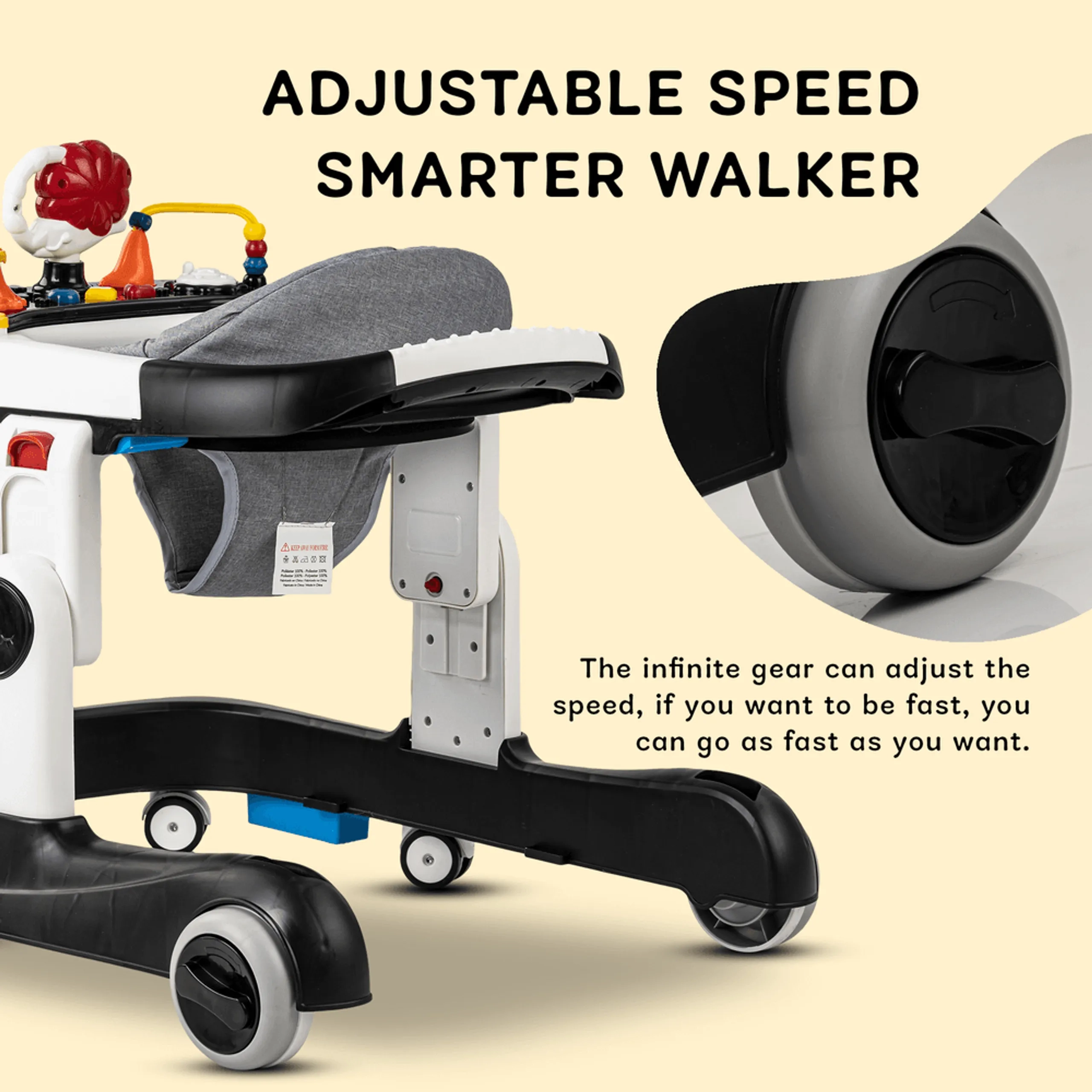 2-In-1 Push Baby Walker - Green 3-Height Adjustable