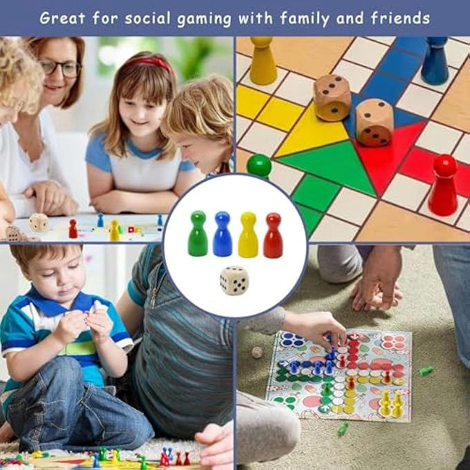 Halma Wooden Toy Figures - 80 25 X 12 MM + Wooden Dice - 6