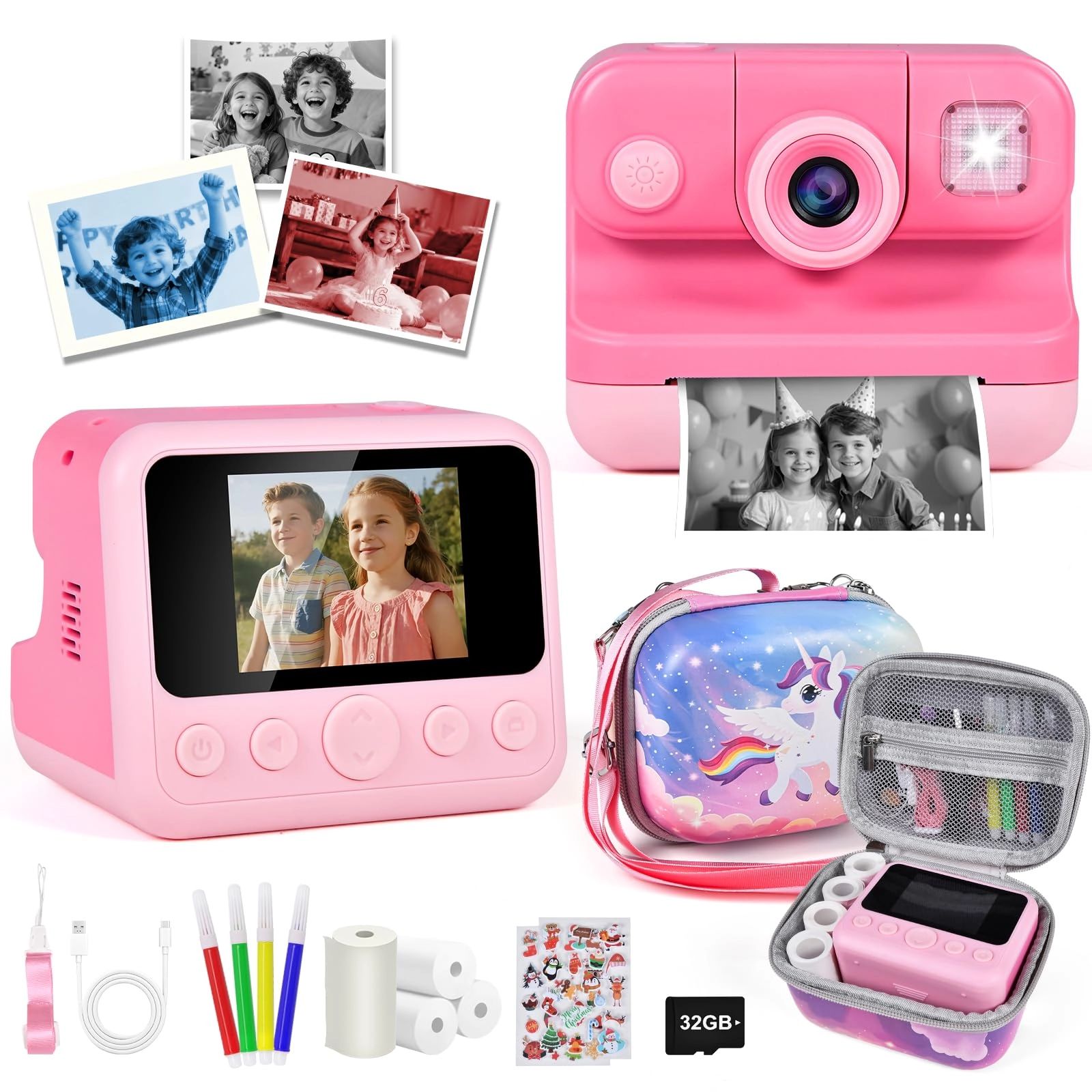 Elecoutek Kids Instant Print Camera - 30MP 1080P 32GB