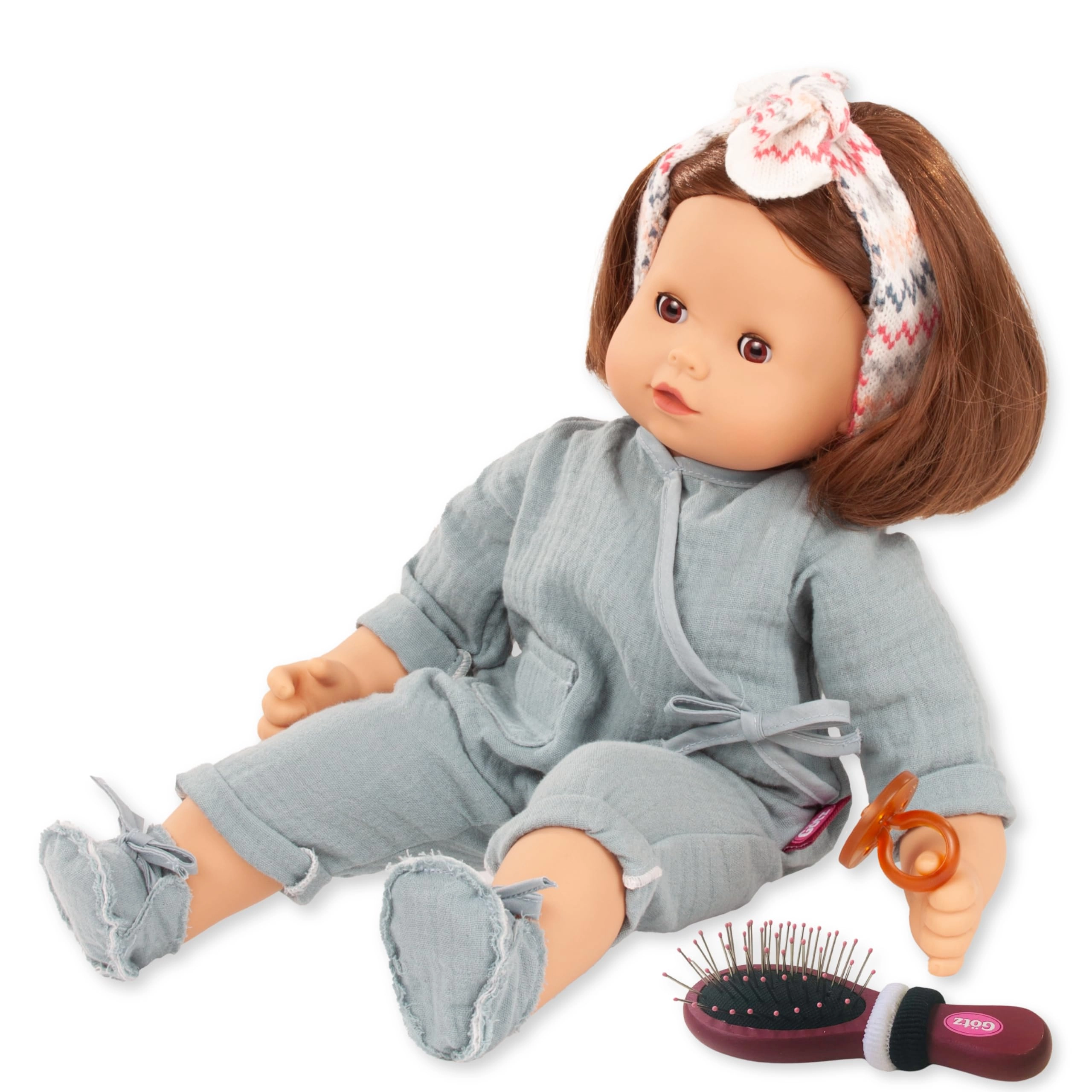 Götz Maxy Muffin Doll - 16.5" Brown Hair Blue Romper Ages 3+