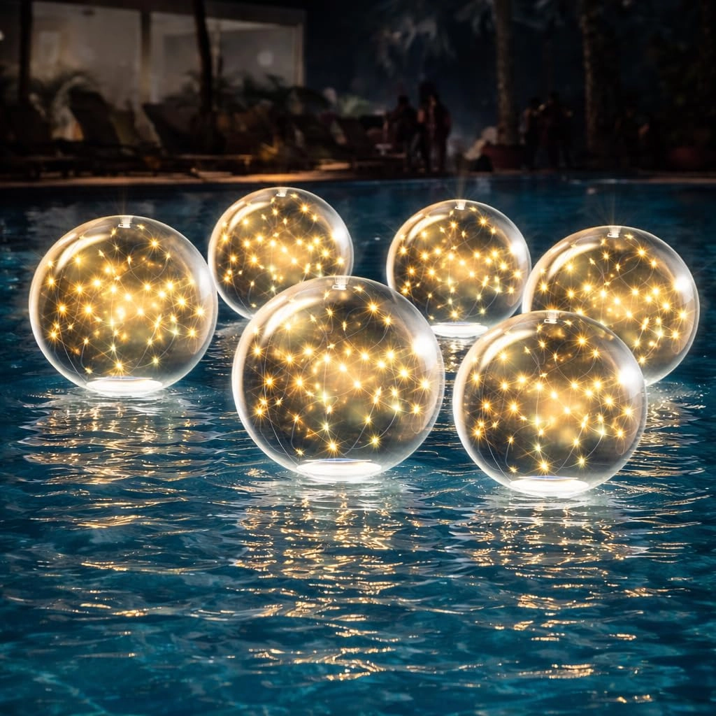 TIALLY Fairy Floating Pool Lights - 14" Inflatable Solar-Powered 6 Pack
