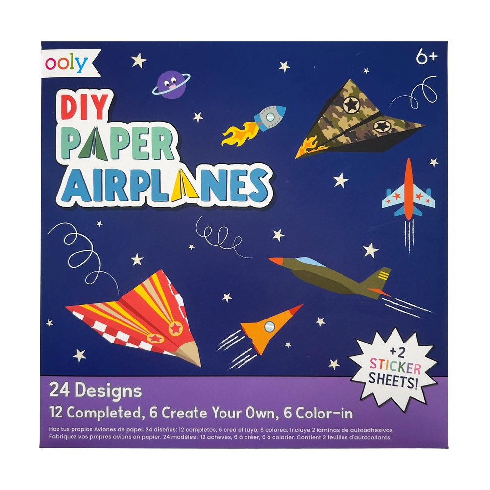 Paper Airplanes Activity Kit - 12 ready-made designs 2 sticker sheets