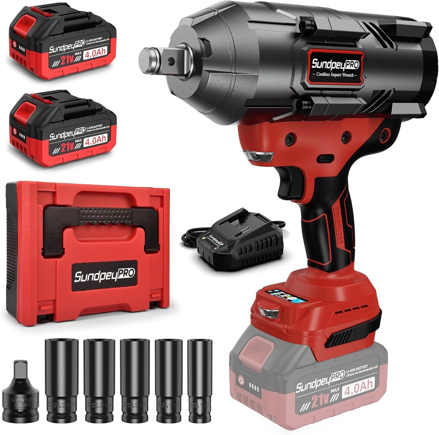 Sundpey Impact Wrench - 21V Brushless Bundle