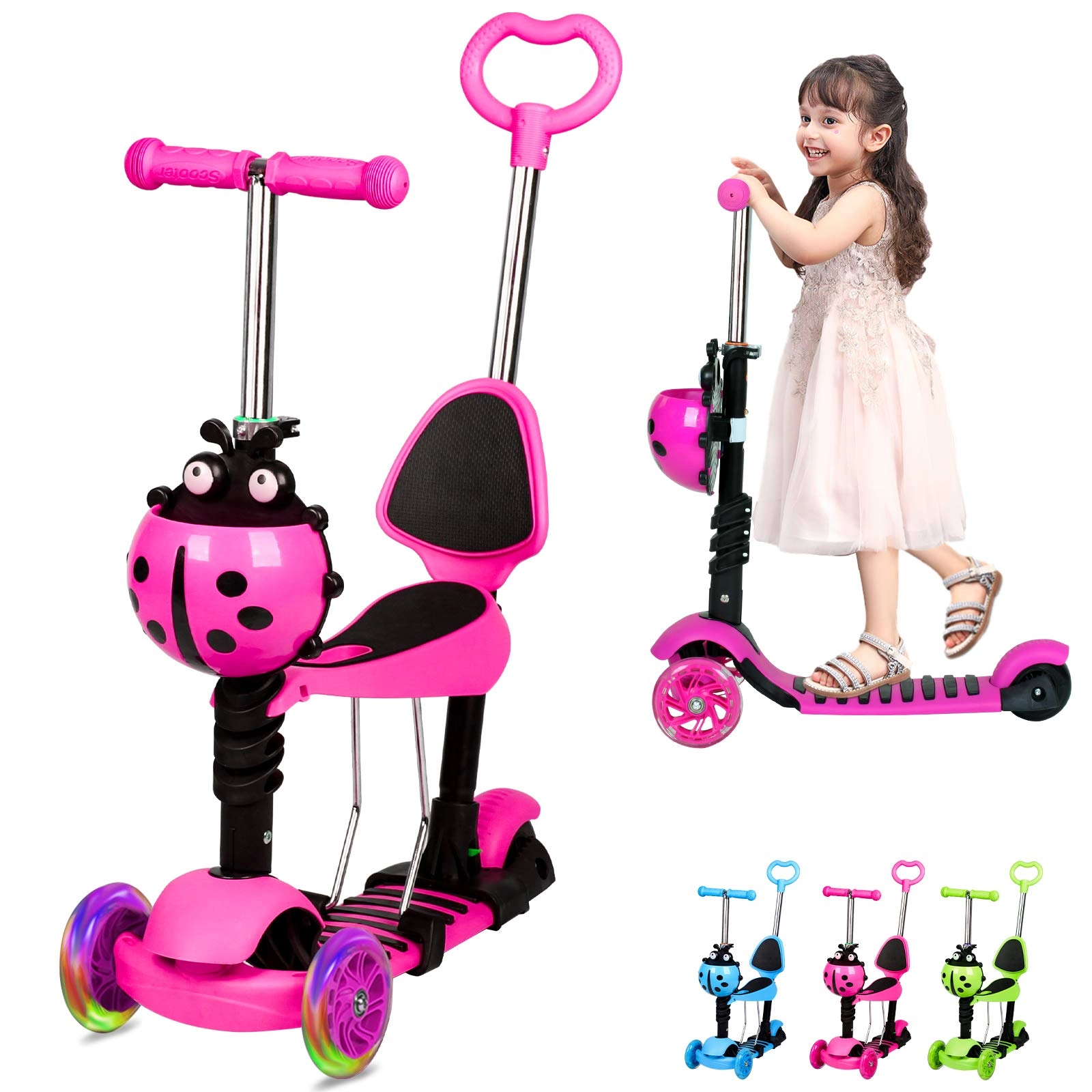 guryon 5 in 1 3-Wheel Kick Scooter – 120mm LED + Seat