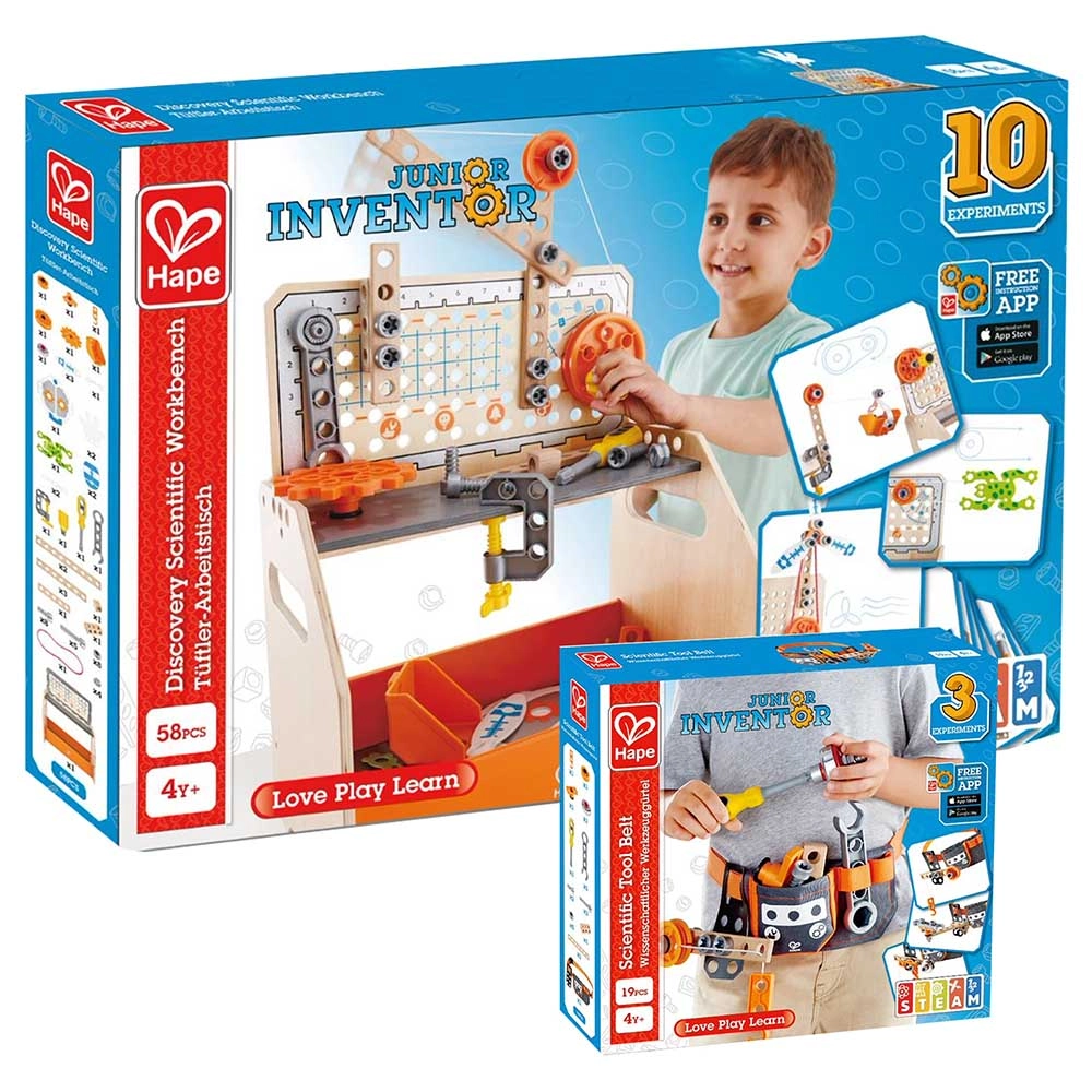 Hape Discovery Scientific Workbench - 10+ experiments + Scientific Tool Belt - tool set
