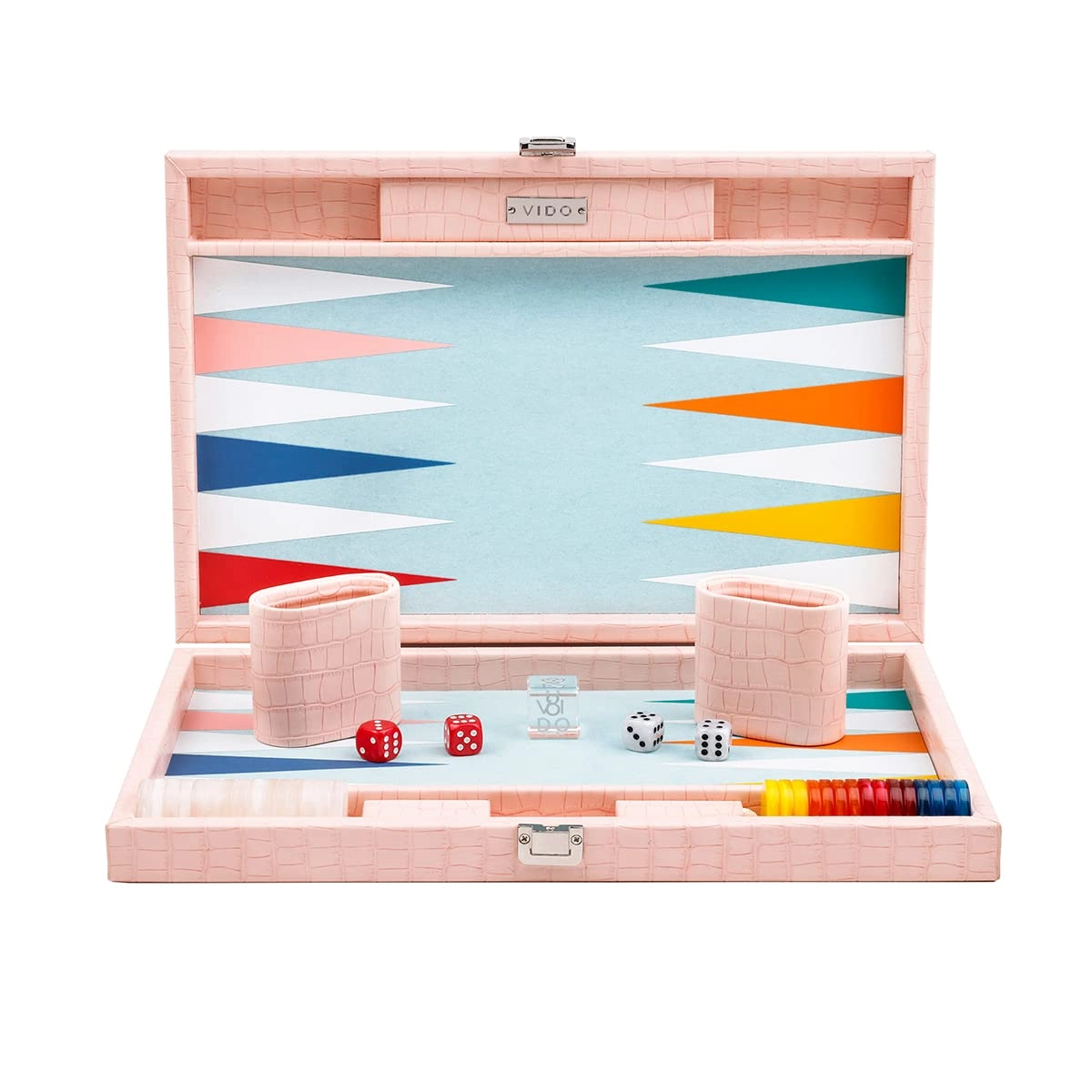 VIDO Backgammon Set - Medium Pink Crocodile Vegan Leather