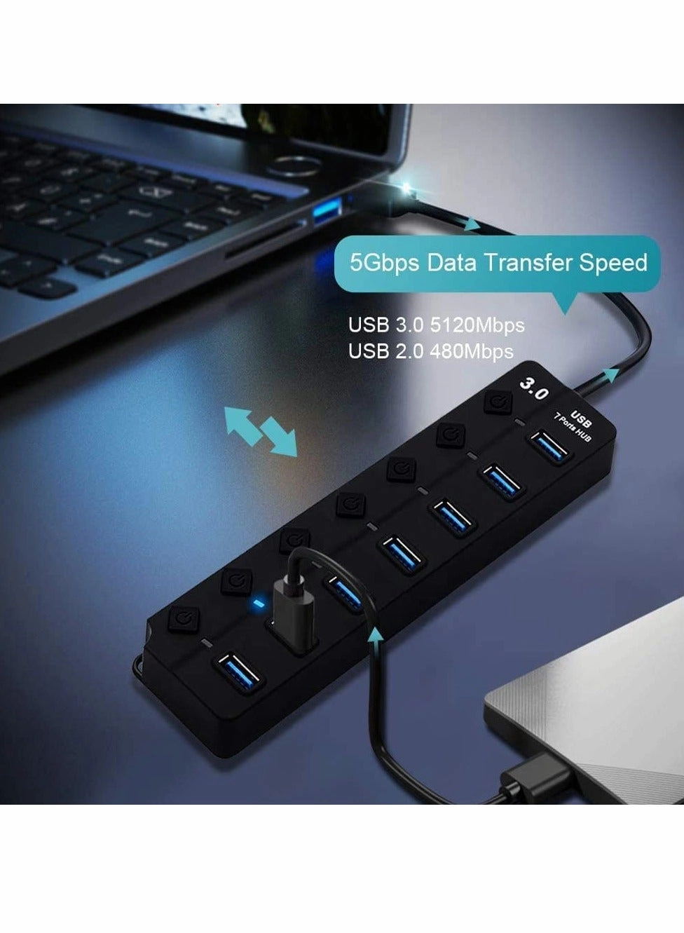 USB 3.0 Hub - 10W Power Adapter 1 Port USB 3.0 6 Port USB 2.0