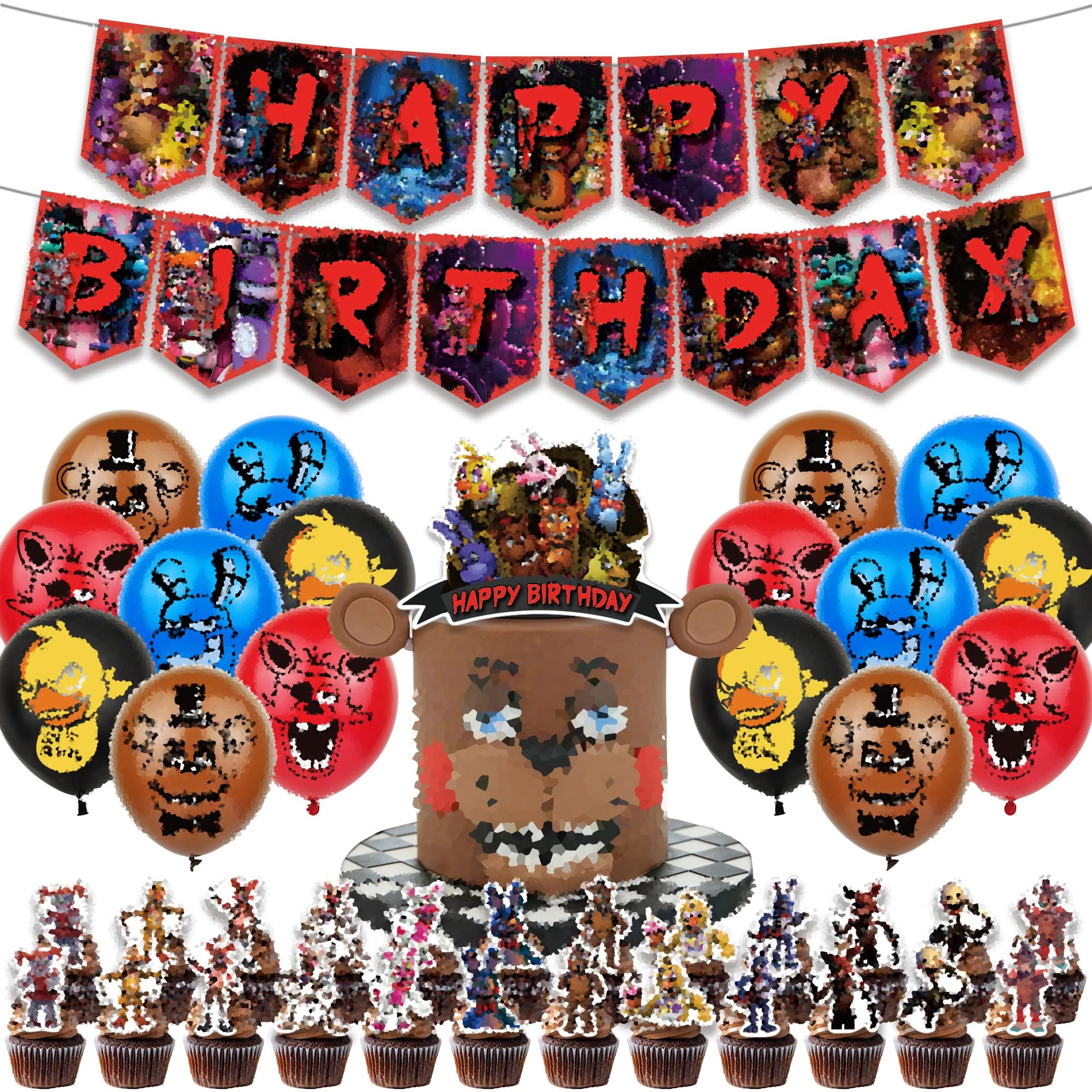 Senidea Banner + Balloons + Cake Toppers + Cupcake Toppers + Cake Decorations - 1.0 Count Birthday