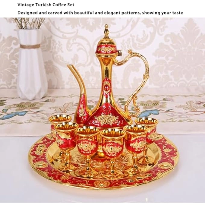 Turkish Coffee Pot Set - 6 Cups 1 Tray Zinc Alloy