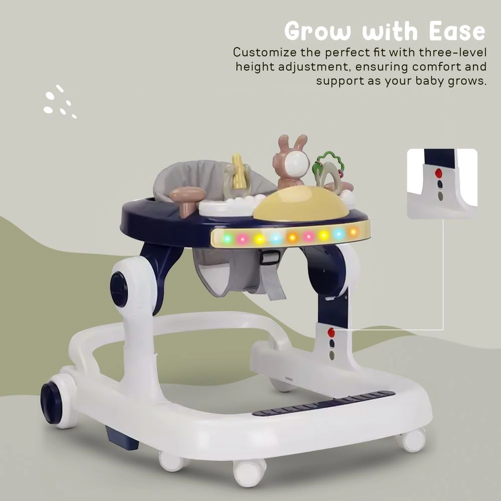 2-In-1 Push Baby Walker - Anti-Fall Brake 3-Height Adjustable Padded Seat