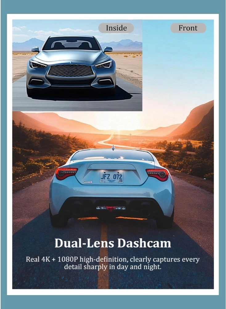 Dash Cam Dual Channel Car Camera - 4K 1080P