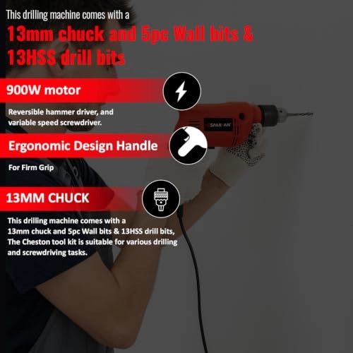 13mm Corded Drill Machine - 650W 2900RPM Reversible Variable Speed