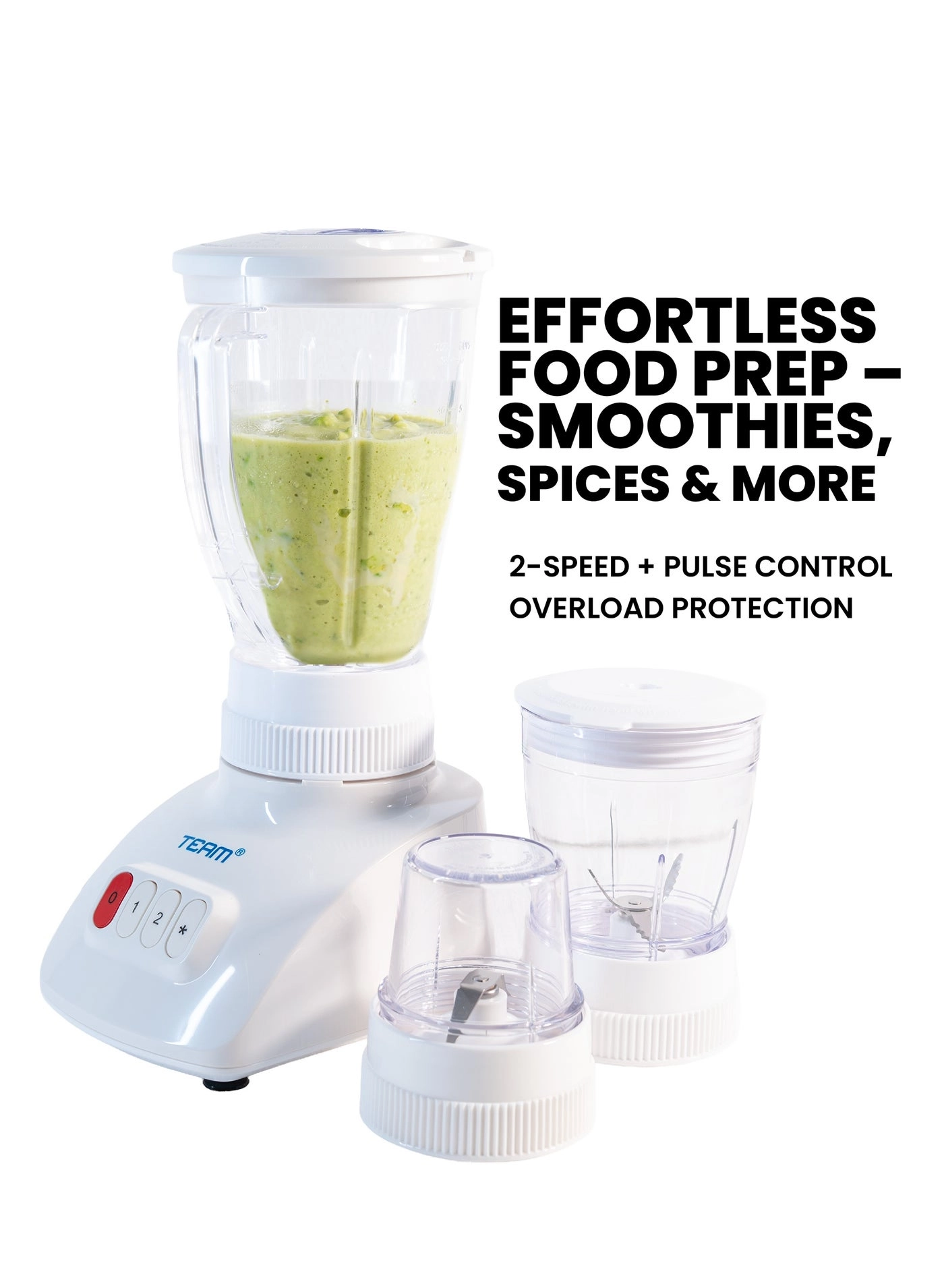 3-in-1 Blender - Grinder and Chopper, Stainless Steel Blades, 2 Speeds + Pulse