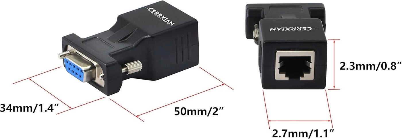 DB9 RS232 Serial Coupler Extender Adapter - Male & Female RJ45 Cat5e Cat6 Pack