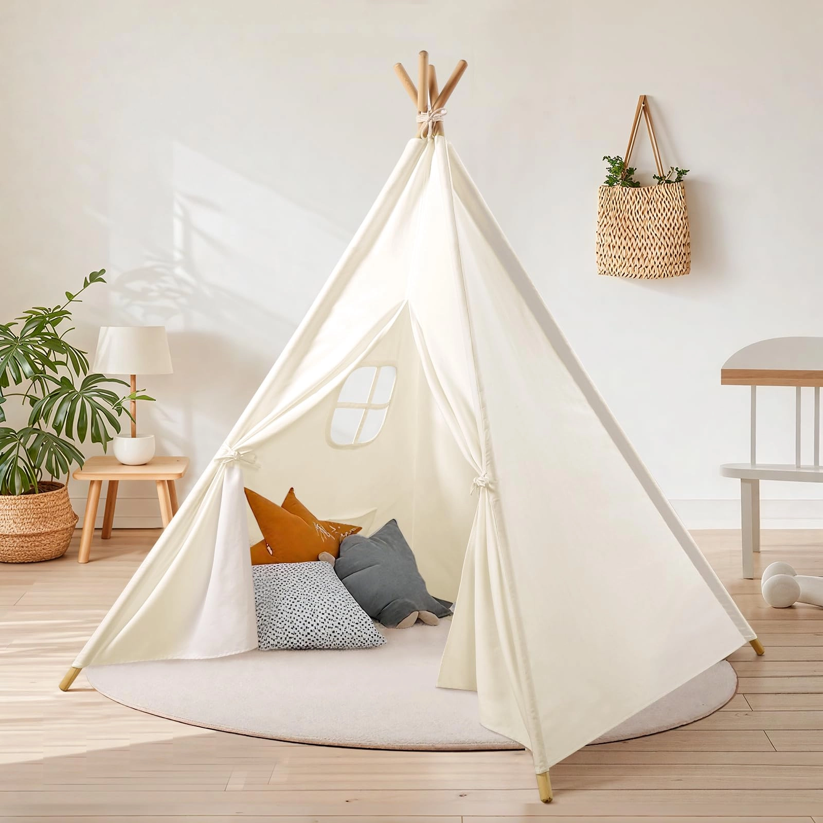 Kids Teepee Tent - 120 x 120 x 155cm Off-white