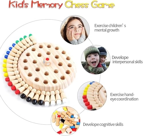 Wooden Memory Chess - Color Memory Matching Kids 4-6