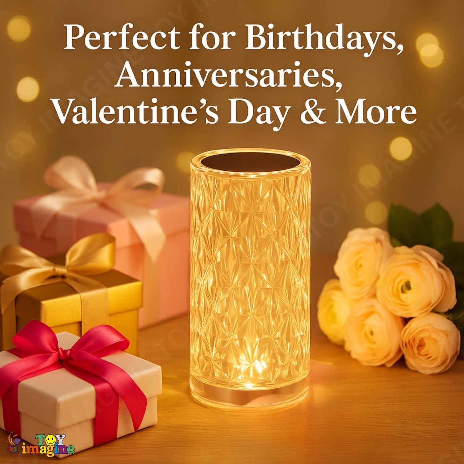 Crystal Diamond LED Table Lamp - 16 Color Changing Touch Remote USB Rechargeable