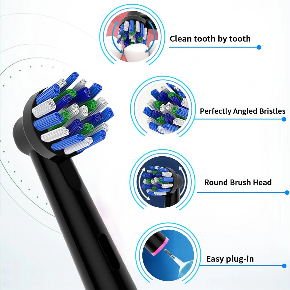Replacement Heads Compatible with Electric Toothbrush - 8pcs 4 Precision Clean 4 Cross Clean Black
