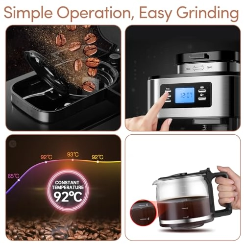 Drip Coffee Machine - 1 L Built-in Grinder