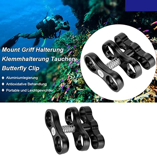 Mini Butterfly Clip Diving Light Clamp Adapter Mount - 360° Rotation Aluminum Alloy Black