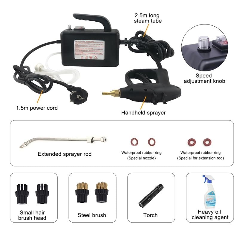 Pressurized Handheld Steam Cleaner - 1700W EU Plug Black