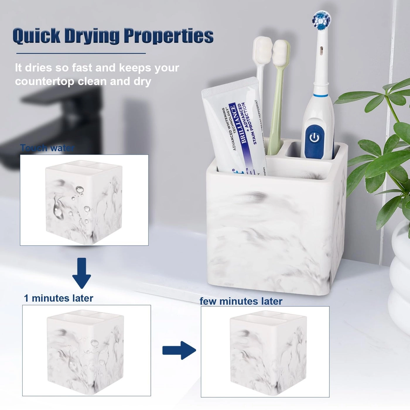 Diatomite Toothbrush Holder - Bathroom Countertop Shower Vanity 3 Slots
