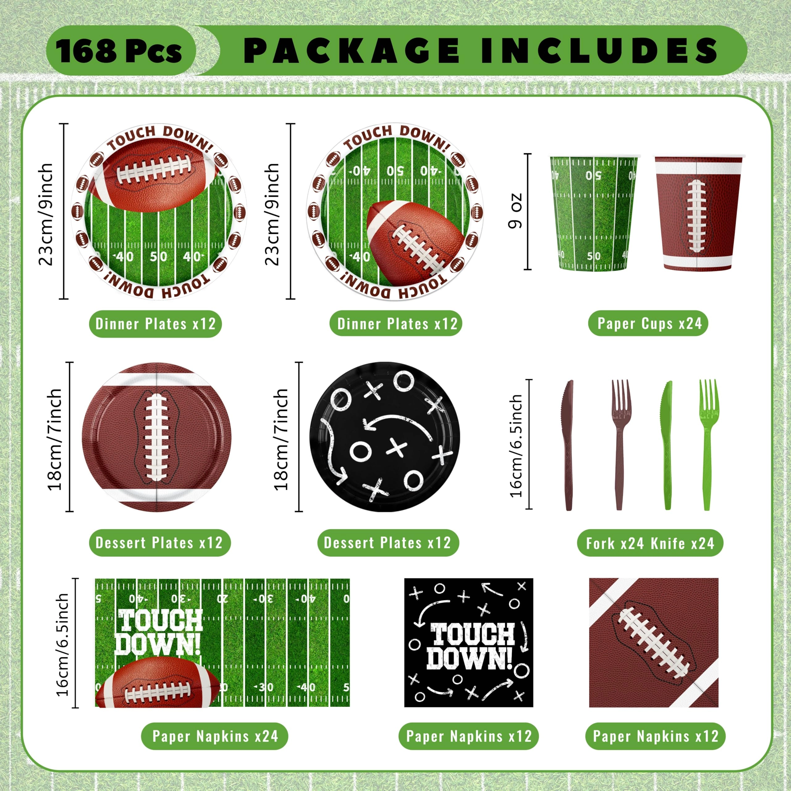 Football Party Decorations Tableware - 168pcs