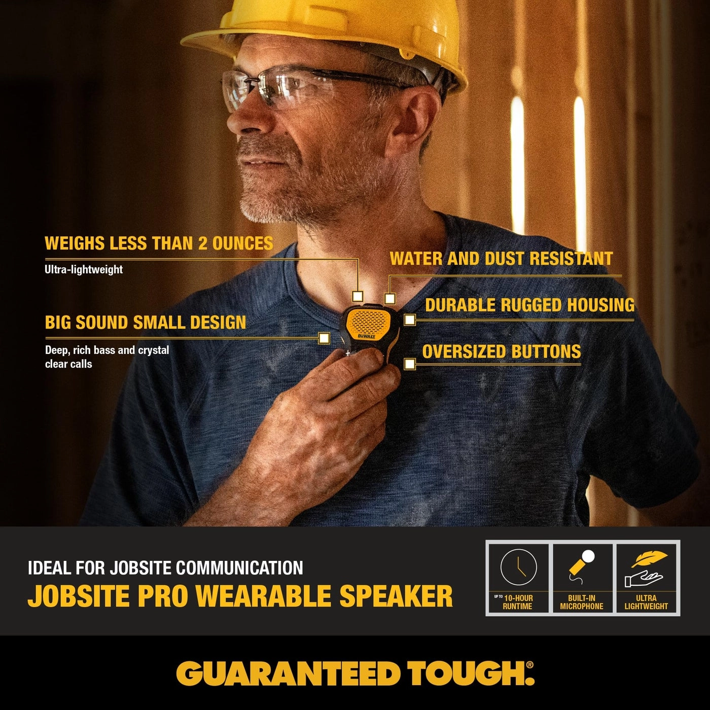 Wearable Bluetooth Speaker - Clip-On Wireless Jobsite Pro
