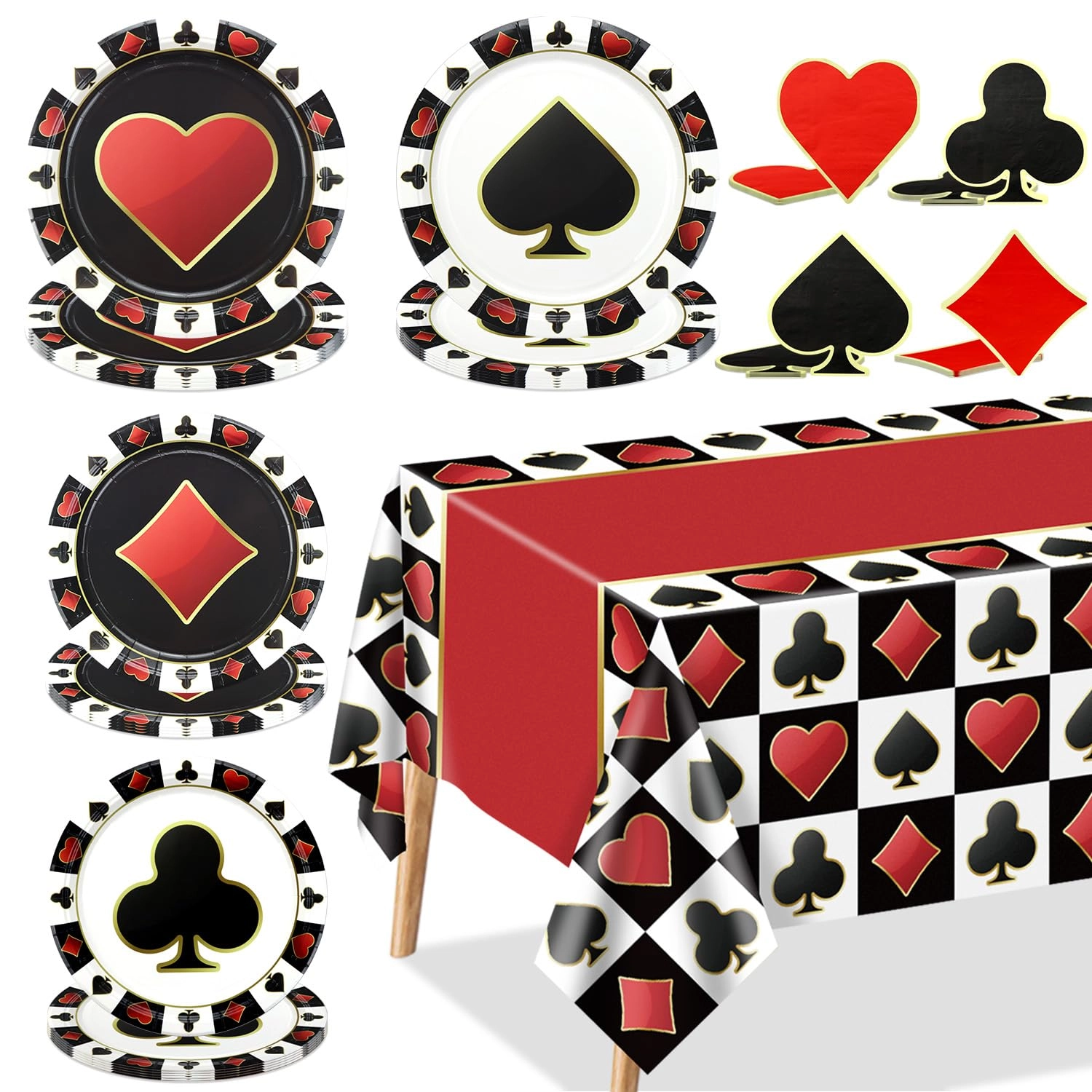Casino Plates + Poker Tablecloth + Casino Napkins - 61.0 count Birthday