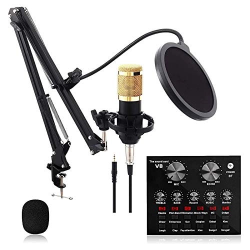 Condenser Microphone Wired Microphone + BM-800 + Scissor Arm + Metal Shock Mount + Double-Layer Pop Filter