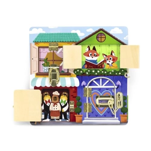 Wooden Manipulation Board Lock and Latch House - 16 months and up 1 pieces