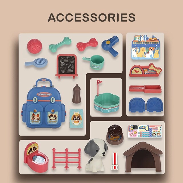 ROLE PLAY ANIMAL CARE PET HOUSE TOY SET SCHOOL BAG - 26 Pcs (SAB-LS_RPSB_PCBU)