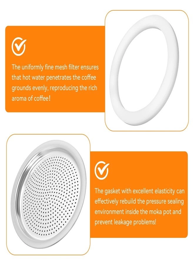 Moka Pot Replacement Gasket and Filter - 6PCS Gasket 2PCS Filter 3/4 Cup