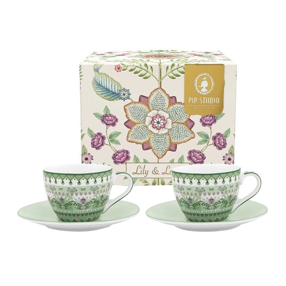 Lily & Lotus Espresso Cups And Saucers - 2 pcs - 120 ml