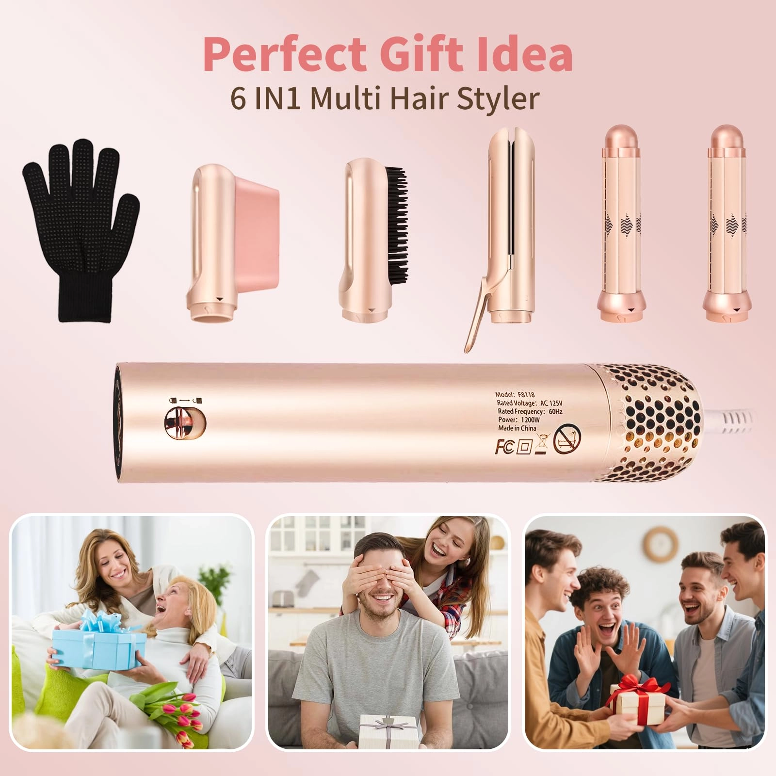 5 in 1 Curling Iron Set - Rose Gold 1200 watts