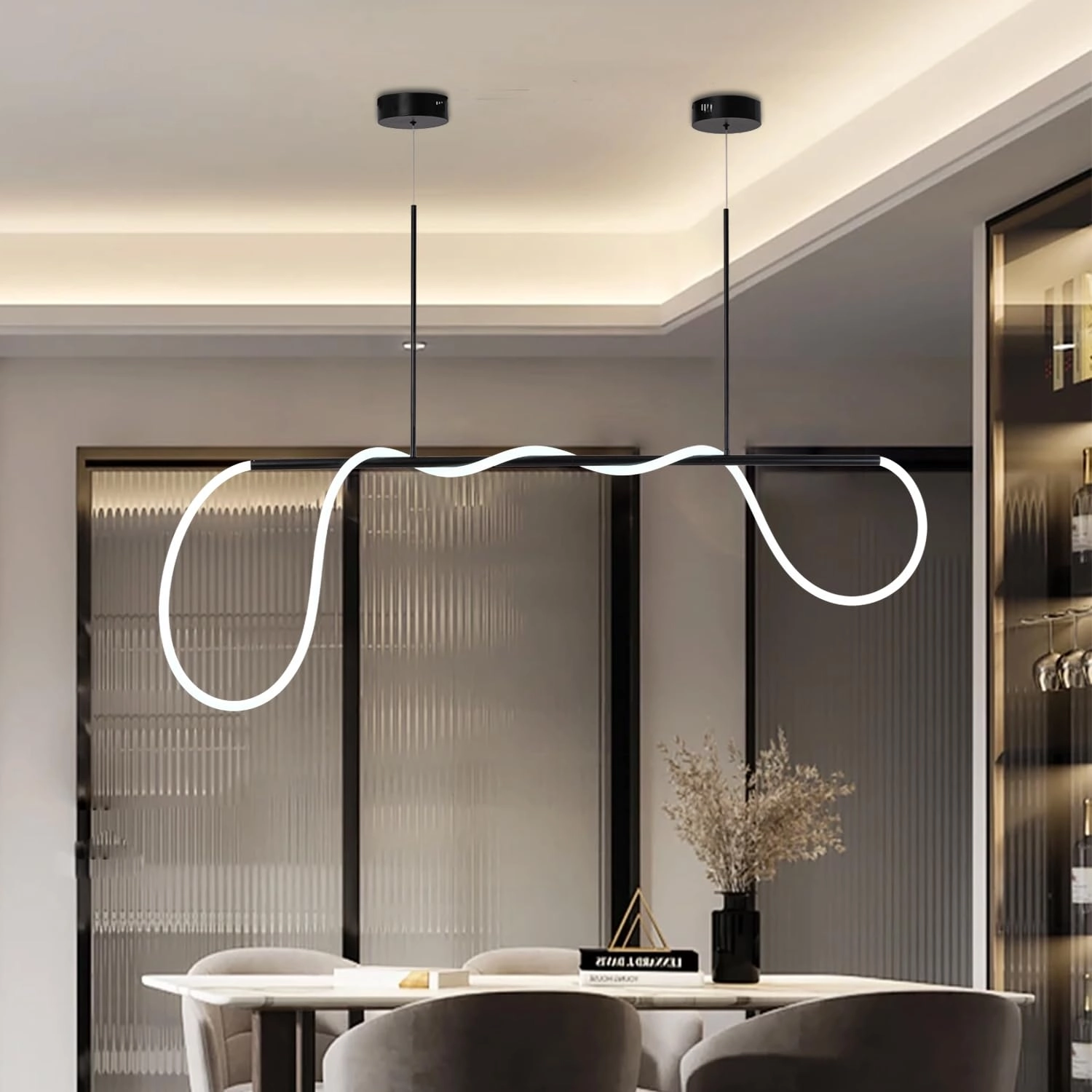 SITAFU Wave LED Chandelier - Spiral 47.2 Inch Black