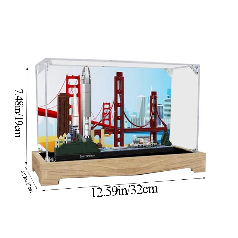 Clear Acrylic Display Case (21043) - 12.59x4.72x7.48in. Wood Bottom