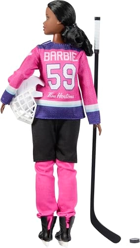 Barbie PWHL 2025 Fashion Doll - Pink, Purple & Teal Hockey Jersey Hockey Stick Puck Helmet Ages 3+
