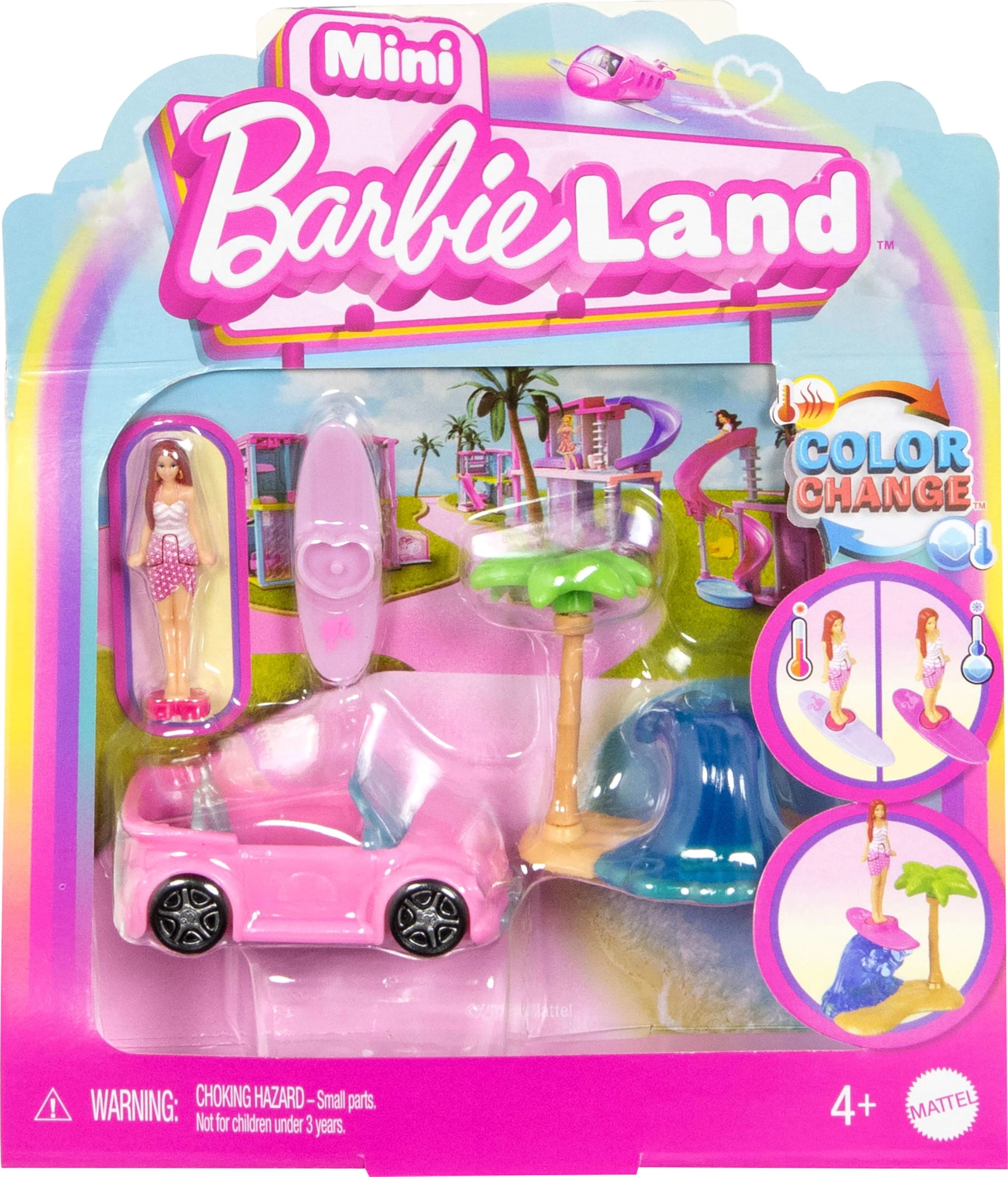 Barbie Mini BarbieLand Doll & Toy Vehicle Set - 1.5-inch Color-Change Beach Convertible