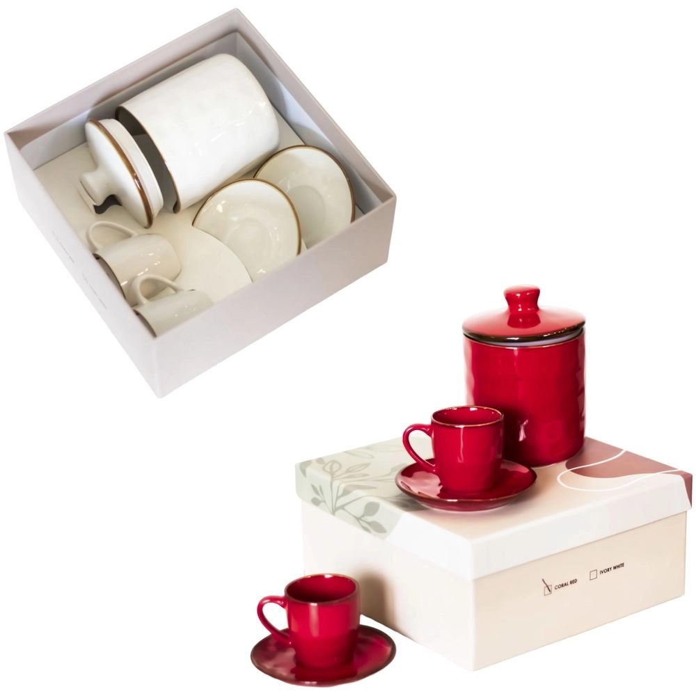ROSE & TULIPANI Espresso Cup & Saucer - 2 pcs - Coral / Ivory - with Jar